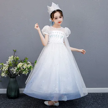 Dekleta Rojstni Dan Dress Snow Queen Princesa Kostum Otroci Halloween Zamrznjeno 2 Cosplay Kostume Bele Obleke Sequinned