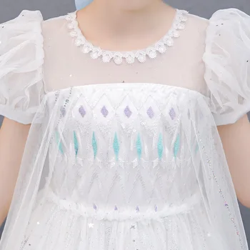 Dekleta Rojstni Dan Dress Snow Queen Princesa Kostum Otroci Halloween Zamrznjeno 2 Cosplay Kostume Bele Obleke Sequinned