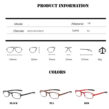 Design Obravnavi Očala Moški Ženske Zložljiva zaščitna Očala Očala Okvir TR Očala +1.0 +1.5 +2.0 +2.5 +3.0 +3.5 +4.0