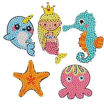 Diamond Barvanje Nalepke Kompleti za Otroke,DIY 5D Pisane Ocean Živali Diamantno Art Nalepke s Številkami Kompleti