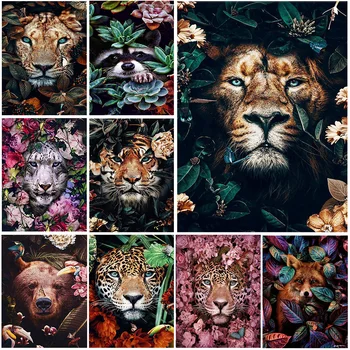 Diamond Slikarstvo Kit Barva Cvet Živali, Mačka, Konj, Lev, Tiger Fox Flamingo Diamond Mozaik Vezenje Navzkrižno Šiv