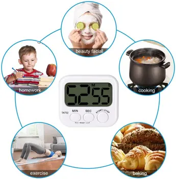 Digitalni Kuhinjski Timer, Velik Zaslon, Velika Pisava Zaslon, Magnetni Nazaj Kuhanje Časa, Glasen Alarm, Nosilec, Enostavno Upravljanje, ∑