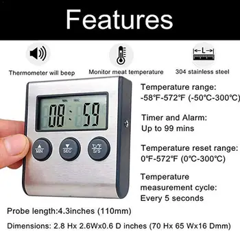Digitalni Mesa Termometer Merilnik Temperature Za pečenje na Žaru Časovnik Hrano z G9N3 Kuhanje, Kuhanje Smart Način F1Z2