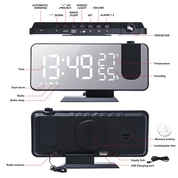 Digitalni Projektor Alarm Ura LED Tabela Desk, Elektronske Ure z Projekcija FM Radio funkcija Wake Up Snooze Funkcijo Čas