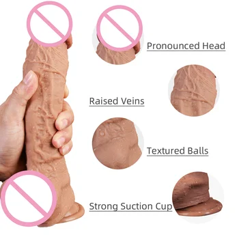 Dildo Penis Mehke Silikonske Erotične Igrače za Odrasle Velik Vibrator za Analni Butt Plug Realističnih Seks Igrače za Ženske Masturbator（Črna, Rjava)