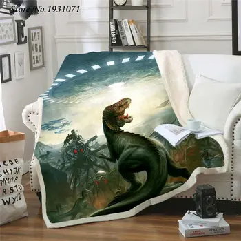 Dinozaver Jurassic 3D Tiskanih Flis Odeja za Postelje Debela Odeja Moda Bedspread Sherpa Vrgel Odejo Odrasli, Otroci 20