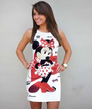 Disney Mickey Miške Minnie Ženske Priložnostne Dolgo Dekleta Stranka Seksi Obleke Pomlad Maxi Risanka Tiskanja Poletje Boho Ženske Obleke Oblačila