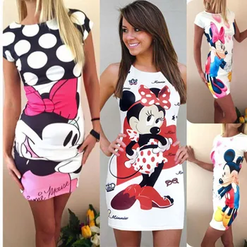 Disney Mickey Miške Minnie Ženske Priložnostne Dolgo Dekleta Stranka Seksi Obleke Pomlad Maxi Risanka Tiskanja Poletje Boho Ženske Obleke Oblačila