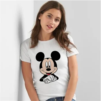 Disney Tee Shirt Mickey Mouse Majica s kratkimi rokavi Ženske Priložnostne O-vratu Harajuku Poletje Top Moda Belo Tshirt Dropship