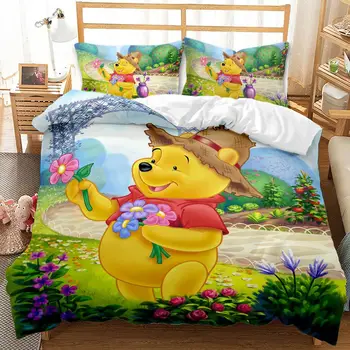 Disney Winnie the Pooh Posteljnina Določa 3D Lepe Rjuhe Kritje z Pillowcases Posteljo Obloge Twin Polno Kraljica Kralj Velikosti Otroško Darila