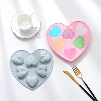 DIY Aromaterapija Mavca Kapljično Plesni 6 Omrežij 3D Diamond Ljubezen Srce Oblika Silikonsko Plesni Fondat Sladice Torta Peko Orodja