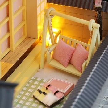 DIY Lesene Lutke Japonski Sakura Arhitektura, 3D Lutka Hiše Miniaturni Zbrati S Pohištvom Ustvarjalne Igrače Otrok Darilo