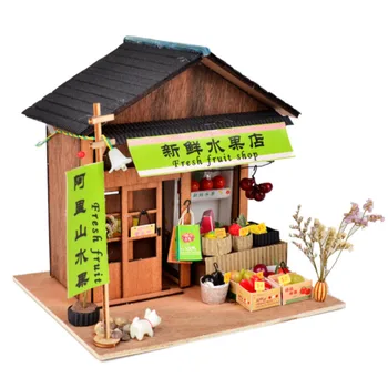 DIY Miniaturni Lutke Kit Letnik 3D Model Zgradbe Japonski Suši Restavraciji Darilo za Rojstni dan Lesene Velika Lutka Hiša Pohištvo