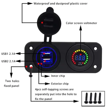 DIY Nepremočljiva Dvojno USB 4.2 Avto Adapter za Polnilnik in Voltmeter LED Plošča 12V za motorno kolo, Avto, Čoln Morskih Carvan