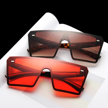 DJXFZLO 2021 Prevelik Kvadratnih sončna Očala Ženske Luksuzne blagovne Znamke, Modni Ravno Top Rdeča Črna Jasno Objektiv Enem Kosu Moških Odtenek Ogledalo