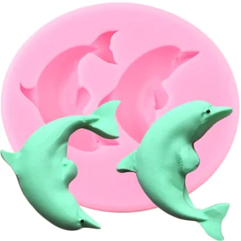 Dolphin Silikonsko Plesni Piškotek Peko Fondat Plesni Cupcake Pokrivalo Okrasitev Orodja Sladkarije Polimerne Gline Čokolada Gumpaste Kalupi