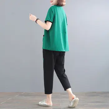 Dva Kosa Določa Trenirke Ženske 2021 Poletne Obleke, Casual T-shirt Kratek Rokav Vrhu in Hlače, Obleke Zelene Ženska Obleke X138