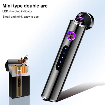 Dvojno Loka Električni Vžigalniki Windproof Plazme Polnilne USB Duševno Lažji hqd Razpoložljivi Kajenje Cigaret Pripomočke Za Moške