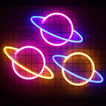 Dvojno Rabo, Eliptični Planet, Oblikovan Neon Luči Darilo LED Pisane Neonske Svetilke Planet Prijavite Doma Steno Zvezdnato Nebo Razsvetljavo Dekor