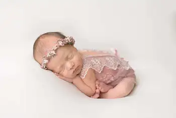 Dvotinst Newborn Baby Fotografija Rekviziti Čipke Romper Obleke Cvetlični Glavo Fotografia Pribor Za Malčke Studio Fotografijo Ustrelil