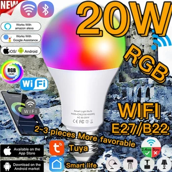 E27 B22 Smart Žarnice LED Edison Žarnica RGB Ac85v-265v WIFI/IR Daljinski upravljalnik 20w Zatemniti Delo z Alexa Google Pomočnik