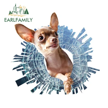 EARLFAMILY 13cm x 12.2 cm Chihuahua Broken Glass Avto Nalepke Lepe Pet Dog Avto Nalepke Okno Dekoracijo Sten 3D Avto Styling