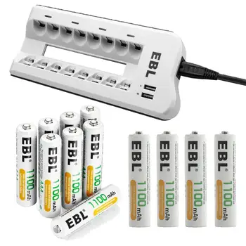 EBL 1,2 v AAA Baterije 1100mAh Baterija za Polnjenje + 8 Bay Polnilnik Z Dvojno Polnjenje prek kabla USB Vrata Za AA AAA Ni-MH baterije za polnjenje Ni-CD Baterij