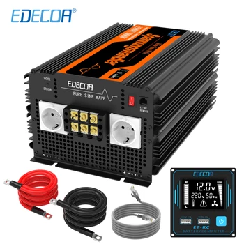 EDECOA pure sine wave DC 12V na AC 220V 230V 3500W power inverter z 5V 2.1 USB, daljinsko upravljanje LCD prikazovalnik