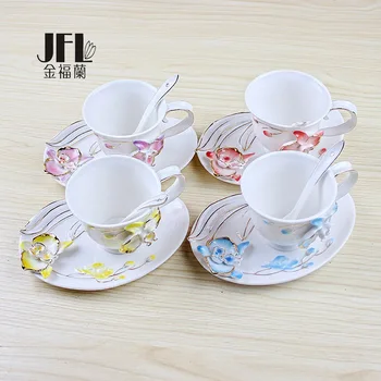 Emajl kave skodelice čaja skodelice in skodelice z krožnik žlico določa kosti kitajske pokal
