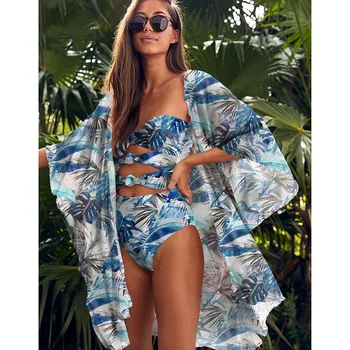 En Kos Kopalke Bandeau Kopalke Ženske 2021 Tiskanja Lok Monokini Push up Backless Kopalne Obleke Cvetlični Seksi Obleka, Plažo