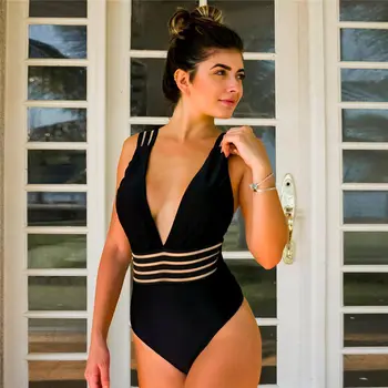 En Kos Kopalke Ženske Seksi Črna Globoko V Bodysuit Kopalke 2020 Push Up Monokini Trdna kopalke Plažo, Plavanje Obleko f3
