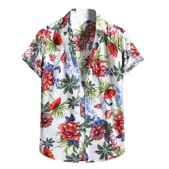Enotni-zapenjanje Tiskane Majice Kratek rokav Bluze Vrhovi 2021 Nov Prihod Moških Srajc, Moških Hawaiian Vacation Priložnostne Camisetas