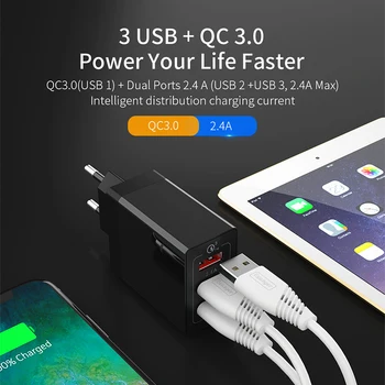 Essager 30W Hitro Polnjenje Polnilnik USB 3.0 QC3.0 QC Hitro Polnilnik Multi Plug Steno Mobilni Telefon Polnilnik za iPhone, Samsung Xiaomi Mi