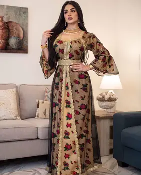 Etnične Vezene Abaya Obleka Ženske Eid Mubarak Bližnjem Vzhodu Dubaju, Turčije, Maroka tam kaftan Stranka Oblačilih, Indija, islamska oblačila