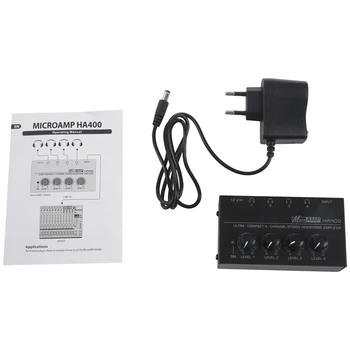 Eu Vtič,Ha400 Ultra-Kompaktno 4 Kanali, Mini Audio Stereo Slušalke Ojačevalnik Z Močjo Adapter Črn