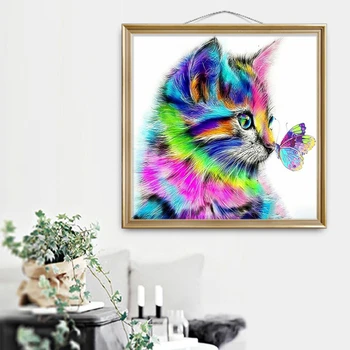Evershine Celoten Kvadratni Krog Diamond Vezenje Mačka Okrasnih Slike Diamond Slikarstvo Živali Navzkrižno Šiv Obrti