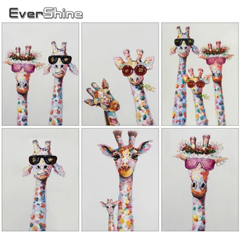 EverShine Diamond Slikarstvo Celoten Kvadratni Žirafa Navzkrižno Šiv Diamond Vezenje Risanka Živali Slike Nosorogovo Umetnostne Obrti