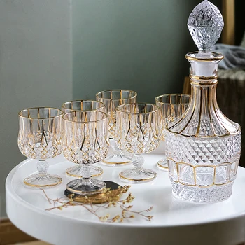 Evropski klasični zlato vgravirana kristalno steklo viski, Žganje stekleni pokal kozarec vina Decanter določa barwarer doma drinkware