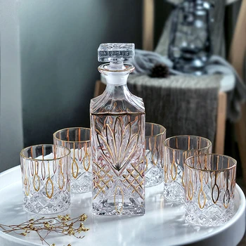 Evropski klasični zlato vgravirana kristalno steklo viski, Žganje stekleni pokal kozarec vina Decanter določa barwarer doma drinkware