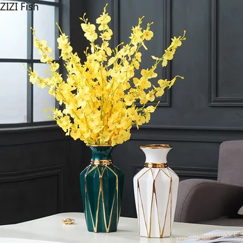 Evropski Temno Zelena Keramične Vaze Galvanizacijo Zlati Dnevna Soba Verandi Cvetlični Aranžma Obrti Cvet Vazo Doma Dekoracijo