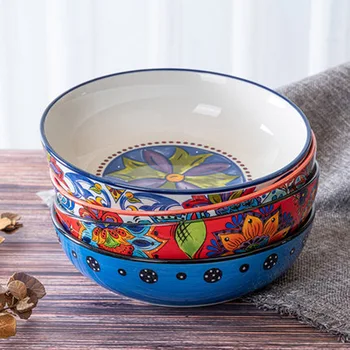 FANCITYAmerican ročno poslikane kmečke keramične posode globoko posodo juha jed rezanec bowl kaša skledo vroče mešamo-fry jed zelenjave