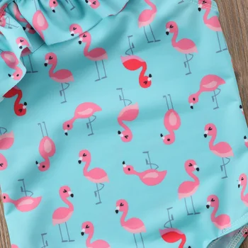 Fant Dekle Risanka Flamingo Bikini Ruffles Kopalke Tankini Kopalke, kopalke Obleka brez Rokavov Kopalke Plažo 3-7T