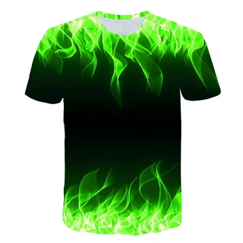 Fantje Plamen Otroci T-shirt Poletje Moda Kratek Rokav 3D Tiskanja Dekleta Vrhovi Dim Zelene Plamen Element T Shirt Trendy Otroci Tee
