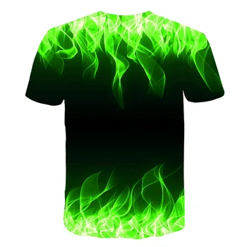 Fantje Plamen Otroci T-shirt Poletje Moda Kratek Rokav 3D Tiskanja Dekleta Vrhovi Dim Zelene Plamen Element T Shirt Trendy Otroci Tee