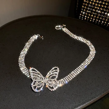 FYUAN Beautiful Butterfly Kristalno Choker Ogrlice za Ženske Sijaj Nosorogovo Ogrlice Izjavo Nakit Dodatki