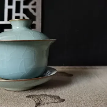 Gaiwan 5oz Kung Fu Teacup in Krožnik Nastavite Stekla, Porcelana 150 ml Kitajski Slog Skodelico za Čaj Keramični Kreveljiti Celadons Drinkware