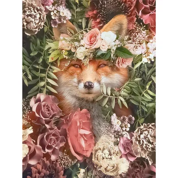 Gatyztory Barvo S Številko Cvetje Fox DIY Doma Dekoracijo Ročno Naslikana Na Platno Darilo Slike Tako, Številke, Živali Wall Art