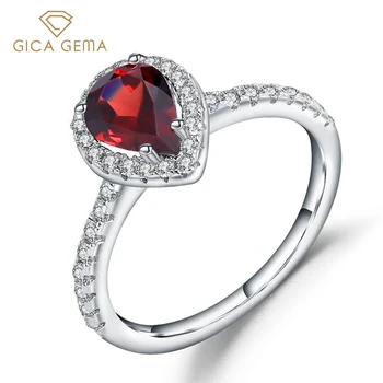 GICA GEMA Pravi 925 Sterling Silver Obroči Za Ženske Naravno Rdeče Granat Gemstone 1.36 ct Klasična Poroka Lady Nakit