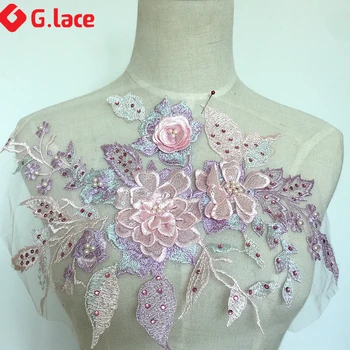 GLACE 2pcs/Veliko colouful nohtov noge čipke cvet vezenine, čipke DIY obrti materiala poročno obleko dekoracijo TX459