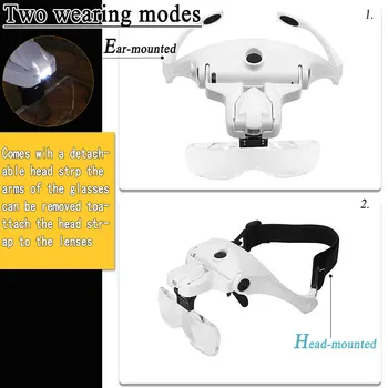 Glavo Povečevalna Stekla Z LED-Lučka Lučka za Polnjenje po vmesniku USB 1.0 X/1,5 X/2.0 X/2.5 X/3,5 X Orodje Draguljarjev Popravila Branje Lupo